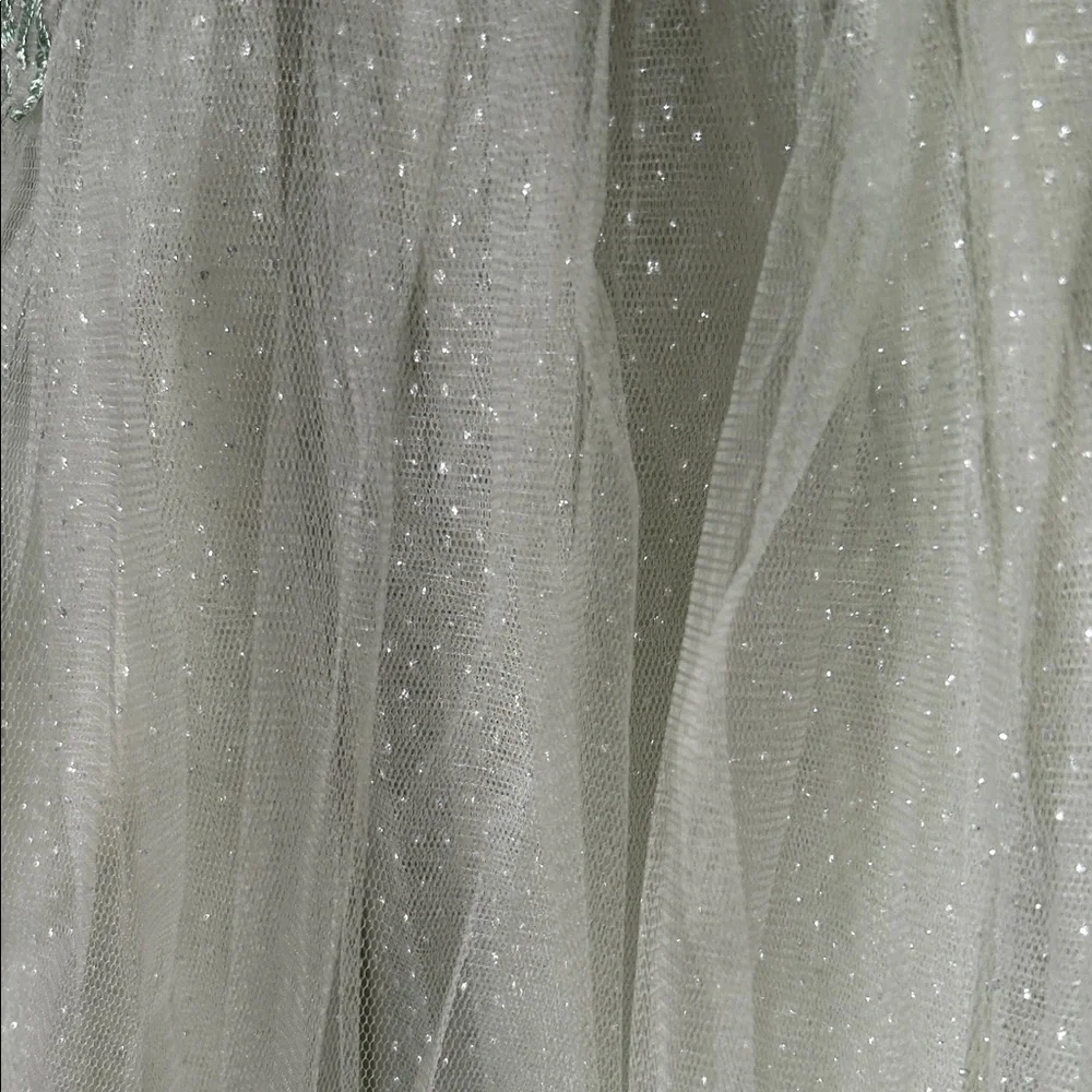 Sage Green Tulle Party Dress with Puff Sleeves - Picture 5 of 10